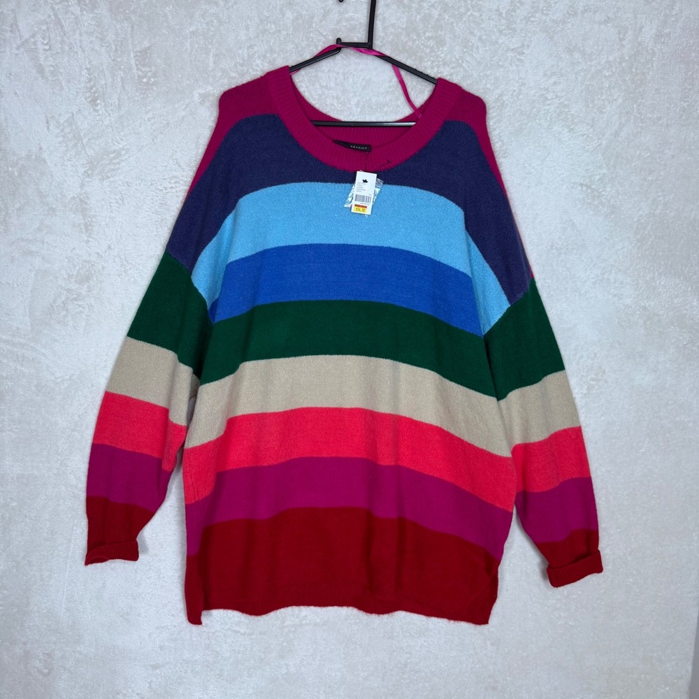 Lane Bryant Womens Rainbow Striped Crew Neck Oversized Sweater 18/20 NWT